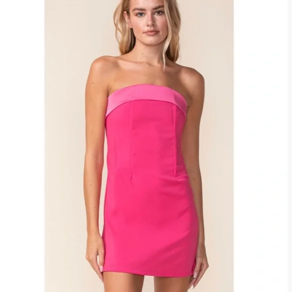 Revolve Dresses | Hot Pink Satin Strapless Mini Dress L | Color: Pink | Size: L | Mengliish's Closet